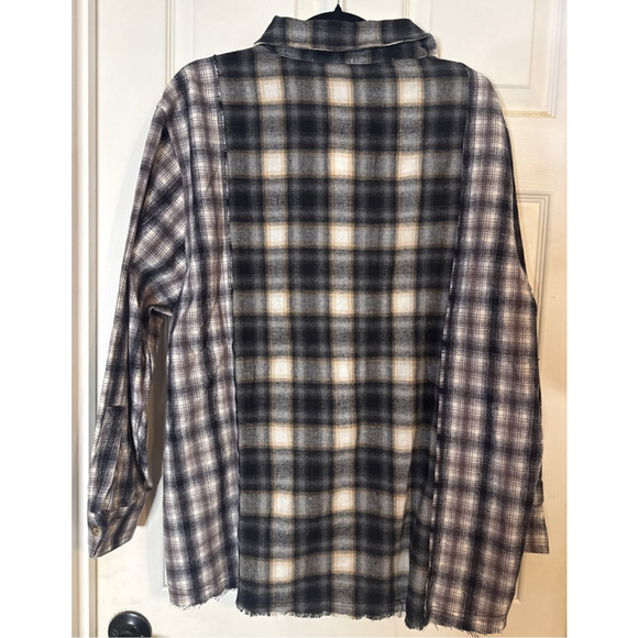 Women's Promesa Plaid Button Down Shirt L Black Brown - Picture 2 of 3
